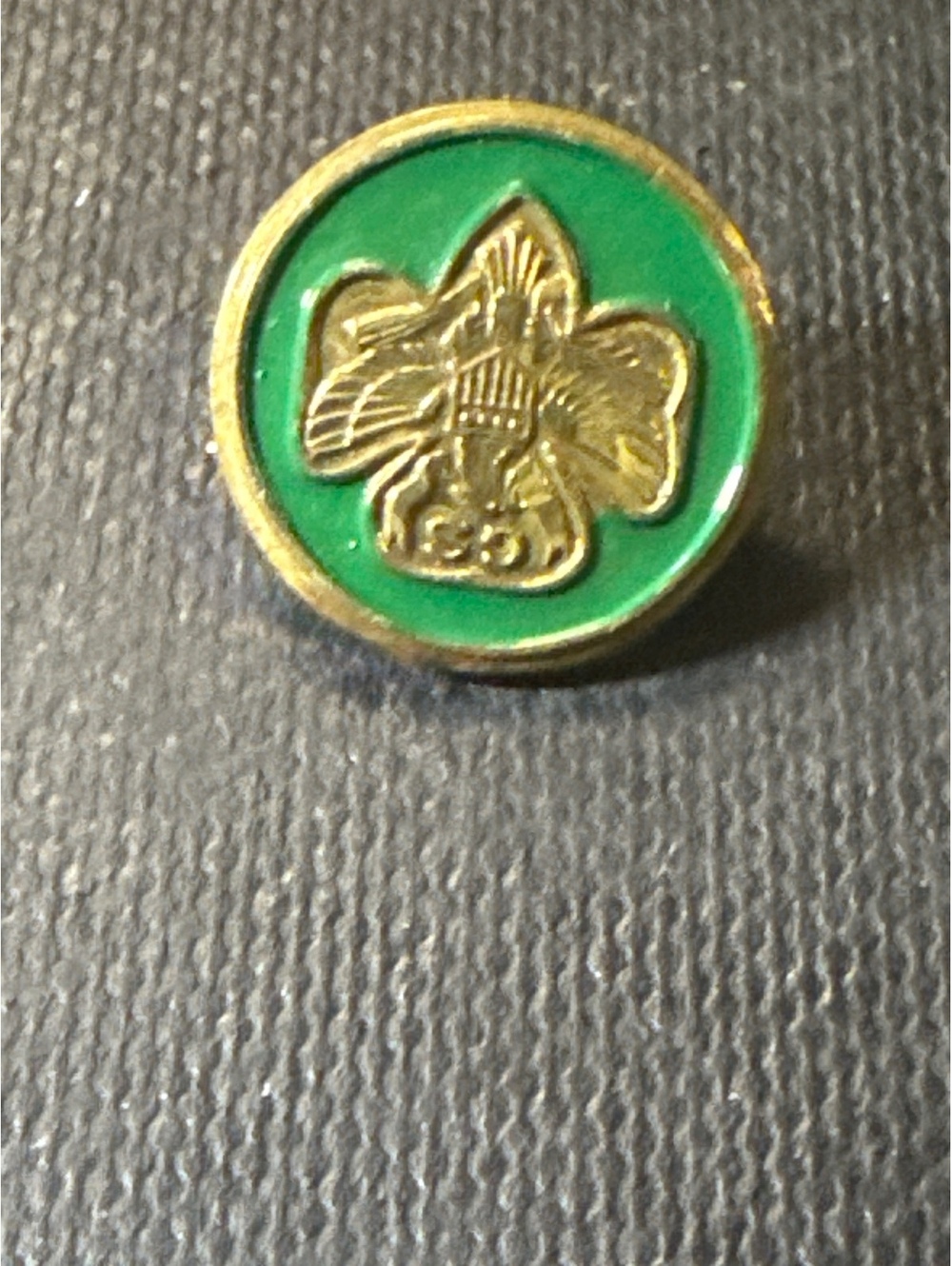 Vintage Green and Gold Enamel Pin Badge with Floral Design